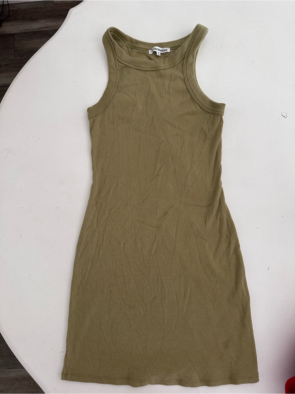Reformation Olive Green Ribbed Tank Midi Dress Size S Organic Cotton